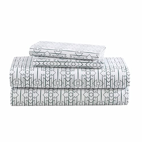 Eddie Bauer - Juego de sábanas Queen, Juego de Ropa de Cama de Franela de algodón, Cepillado para Mayor suavidad, decoración acogedora del hogar (Verde Silvestre, Queen)