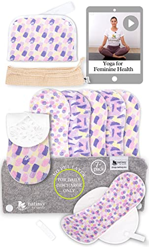 Öko Slipeinlagen waschbar mit rutschfestem Druck aus Bio Baumwolle (Größe M, 7er-Pack); dünne Slipeinlagen Damen, Mädchen; waschbar bei hoher T°; 100% Atmungsaktiv (kein PUL) für täglichen Ausfluss