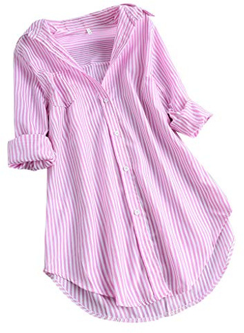 Chemise Blanche boutonnée décontractée à Manches Longues pour Femmes Chemise à Manches boutonnées rayée imprimée rayée Chemise boutonnée pour Femmes