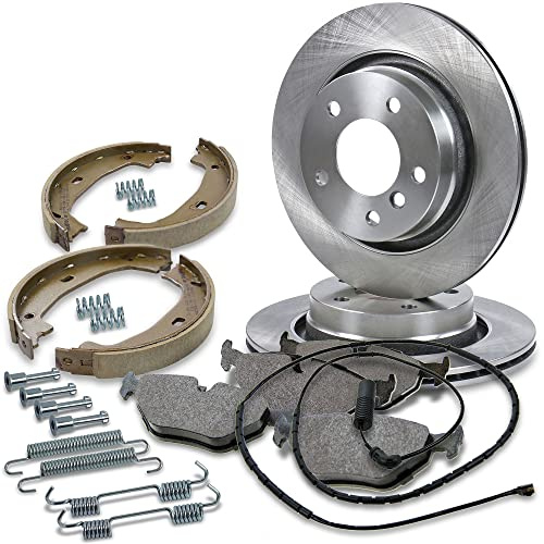 ATEC GERMANY Juego de frenos eje trasero incl. discos de freno Ø mm ventilados + pastillas de freno traseras + zapatas de freno Compatible con BMW Serie 3 (E46)
