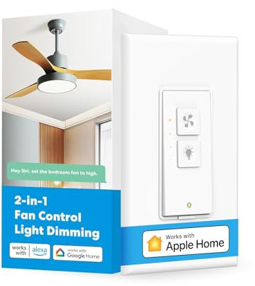 meross Smart Ceiling Fan Control & Dimmer Light Switch, Works w/Apple HomeKit, Alexa, Google & SmartThings, 4-Speed Fan Control, 2.4G Wi-Fi Fan and Light Switch Combo, Neutral Wire Needed, Single Pole