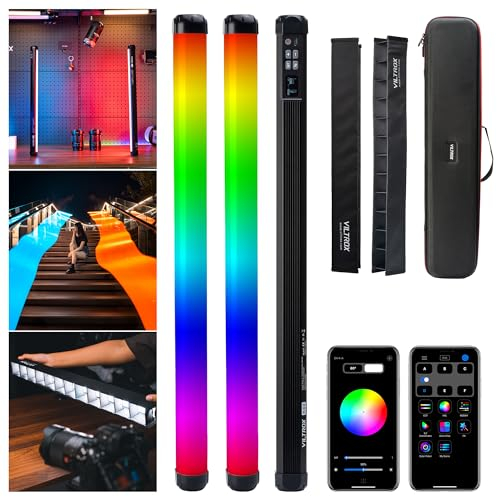 VILTROX K60 Paquete de 2 Luces RGB, Tubo de luz de fotografía Grande de 22,8, batería Recargable de 32Wh, Varita de luz RGB de 20W, 1950 LM, con CRI 95+ Colores de 360°, Pantalla LCD de 2500K-8500K
