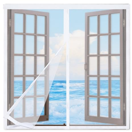 Moustiquaire Fenêtre Magnétique,100x130cm Moustiquaire Fenêtre Anti-Insectes avec Bande Adhésive,Moustiquaire Pour FenêTre, Rideau Moustiquaire pour Porte Fenetre, Fermeture Automatique,Blanc