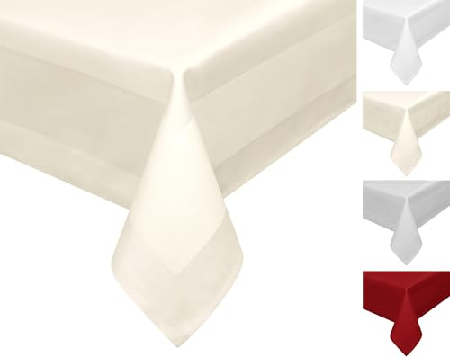 BEAUTEX Damast Tischdecke 100% Baumwolle, 130x220, Creme, Gastronomie