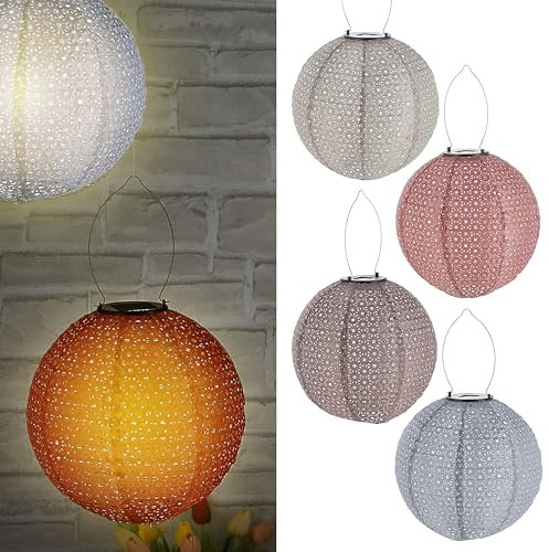 LED Solar Lampion 4er Set | Polyester Kunststoff Ø25cm 4 Farben | Laterne zum Aufhängen Deko Party (1 x 4er Set LED Solar Lampion)