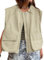 Acrawnni Übergroße Cargo-Weste für Damen, lässig, ärmellos, lockere Passform, durchgehender Reißverschluss, gerüschter Saum, Blazer, Weste, Tops mit Taschen, A-Kaki, L