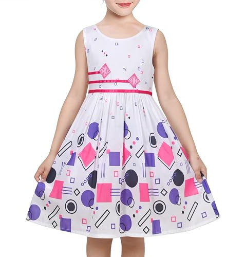 Sunny Fashion Robe Fille Géométrique Colorful Cercle Point École Décontractée Robe d'été Été 6 Ans