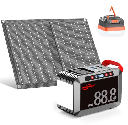 POWSTREAM 24000mAh Solargenerator mit 120W Spitzenstromausgang, 88,8Wh tragbare Powerstation mit 21W Panels inklusive und 248LM Campinglampe, Powerbank