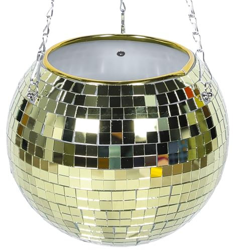 PLAFOPE dekorativer Blumentopf zum Aufhängen Hanging Basket einhängekorb pflanzgefäße Planter peffermühe rosa Discokugel Pflanzenhänger Kugeliger Blumentopf großer Pflanzer Plastik Golden