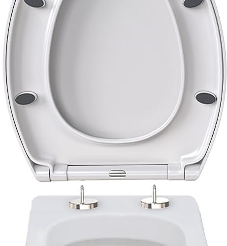 Toilet Seat, Soft Close Toilet Seat with One Button Quick Release for Easy Cleaning, O Shape Slow Close Toilet Seats with Adjustable Hinges, White