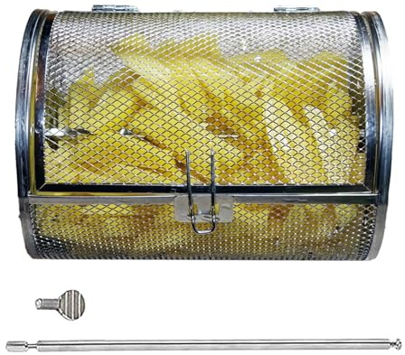 Roterande grillkorg, rullande grillkorg – grillkorg i rostfritt stål – kafferostar, rund grillkorg, grillpommes-frites-korg för bakning av nötter, kaffebönor, grillning, grillning