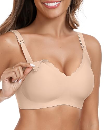 Vertvie Nursing Bras for Breastfeeding Seamless Comfort Maternity Bra Wireless Support Pregnancy Sleep Bralette Natural Shape(Nude,Medium)