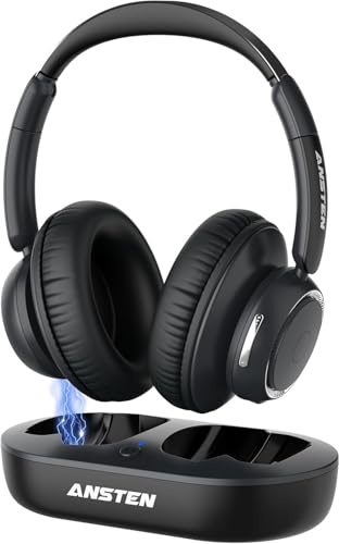 ANSTEN Casque sans fil pour écouter la télévision, casque TV sans fil avec station de charge, Plug and Play, 45 heures de lecture audio, pas de retard audio