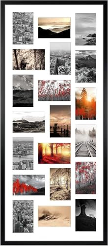 Vasemouh Bilderrahmen Schwarz mit Passepartout für 20 Fotos 10x15 cm, großer Posterrahmen 100x40 cm ohne Passepartout, für Wandmontage