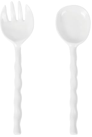 UP Wave Handle Melamine Salad Servers, Serving Utensil Set, Includes Serving Fork and Spoon for Tossing Salad, Pasta, White, 11 Inch, Set of 2