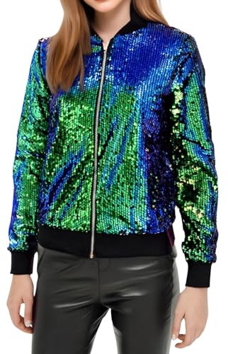 Baseball Jacke Damen Pailletten Reißverschluss Langarm Jacken Blazer Sakko Pailletten Blazer Jacke Elegant Kurz Sakko Rave Party Outwear Blazermantel Bomberjacke Bikerjacke Übergangsjacke Lässig
