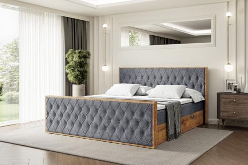 ALTDECOR Boxspringbett mit Matratze und Lattenrost, Topper, Fußteil,Polsterbett mit Bettkasten, Bett mit Stauraum H4-Matratze, Doppelbett, Boxbett - LOLLI5-Z - 180x200 - Dunkelgrau Casablanca
