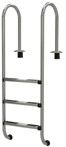 Poolleiter aus V4A Edelstahl - 3 Stufen Tiefbeckenleiter für Einbaubecken - Hochglanzpoliert - rutschfeste Oberfläche - Für Pools bis 135 cm Tiefe