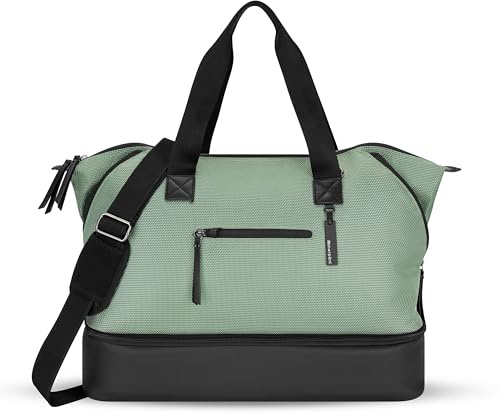 Sherpani Boston, Anti-Theft Weekender Bags,Travel Duffel Bag for Women, Carry On Tote Bag with Removable Shoe Bottom Compartment, Metal Hardware, Aloe Mist - Signature, One Size, Weekender Bag