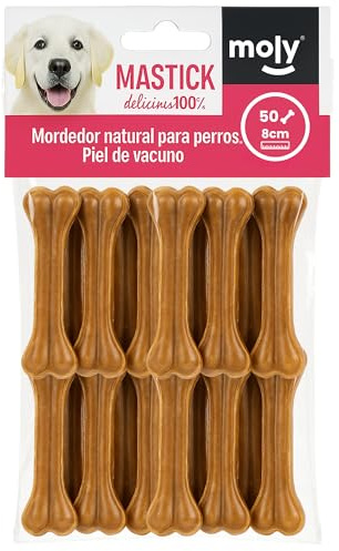 MOLY Pack 50 Huesos Prensados para Perros 8 cm | Snack Natural para Cachorros y Razas Pequeñas | Refuerza Salud Dental y Encías | Bajo en Grasa | Ocupación Prolongada y Segura