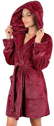Wyongtao Robe De Chambre Polaire Pour Femme Court Peignoir De Bain Séchage Peignoir Femme À Revers Sherpa Polaire Léger Et Doux Robe De Chambre En Flanelle Avec Ceinture Chemise De Nuit Couleur Unie