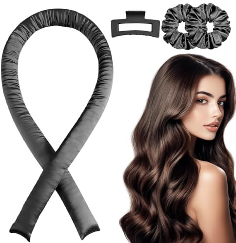 CENCERY Bigoudis Sans Chaleur pour Dream Waves, Ruban à Boucler Overnight Blowout Rods pour Cheveux Longs, Gris Foncé