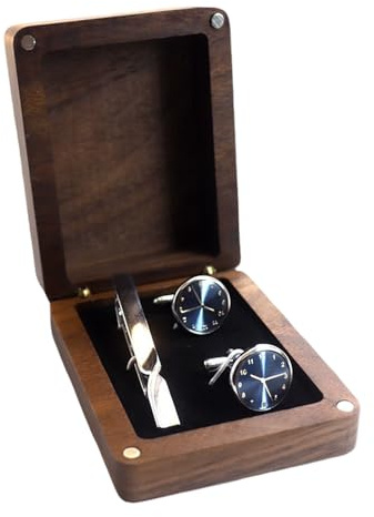 NICENEEDED Caja de Gemelos de Madera de Nogal, Estuche Pequeño de Exhibición de Pinzas de Corbata Vintage, Cajas Organizadoras de Gemelos de Madera para Ceremonias de Aniversario