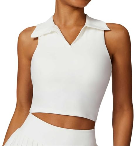 Polo pour femme sans manches respirant - Élégant col en V - T-shirt de golf Y2k - Crop Top - Mode - Sport - Tennis - Décontracté - Stretch - Séchage rapide - T-shirt fonctionnel