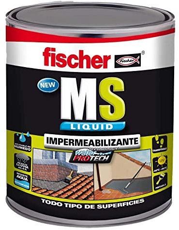 fischer - Pintura impermeabilizante (cubo 4kg) polímero MS Blanco, resistente al agua y exteriores