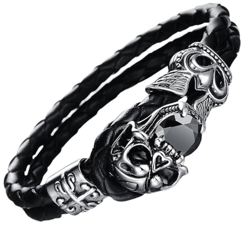 OIDEA herrarmband läder svart: Läderarmband lejonhuvud motorcykel Tors hammare armband lejon huvud flätad biker med läder spänne handled dödskalle armsmycken gåva, 21.5 centimeters, Läder, utan sten