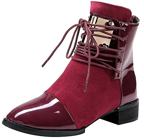 ANUFER Women Punk Metal Style Cap Toe Chunky Heel Zip Ankle Boots Red SN02701 US10