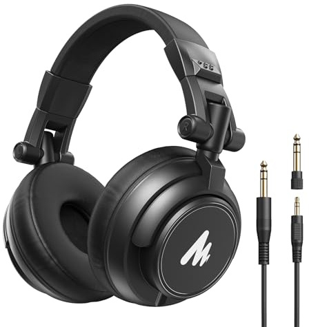 MAONO MH601 Professional Studio Monitor Headphones, Wired Closed Back Over Ear DJ Headset with 50mm Drivers and 1/4 inch to 3.5mm Jack for Guitar Amp Recording Mixing Piano Music Podcast Streaming
