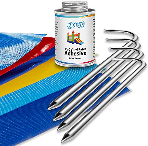 Cloud 9 Professional Vinyl Repair Patch Kit for Inflatable Bounce House with Hold Down Stakes