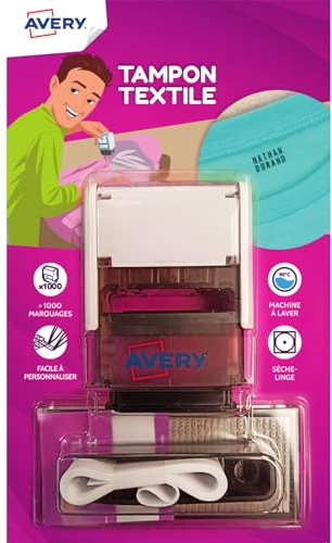 Avery - Sello de tinta personalizable para niños y adultos, personalizable de 288 caracteres, resistente al lavado, con tinta indeleble, versátil hasta 90 °C