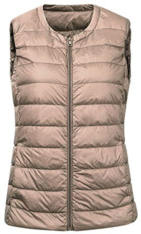 Petalum Women Ultra Light Down Packable Vest Packable Gilets Lightweight Jacket Coat Outdoor Khaki