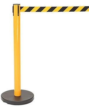 The Workplace Depot Retractable Barrier Tape – 3m Yellow and Black Belt with 4-Way Connectivity – Indoor Outdoor Crowd Control for Events – 5.7kg Unit (Yellow Post, Black/Yellow Belt)