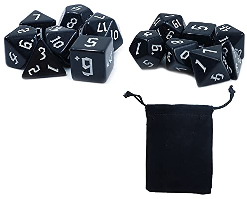 Fasizi Juego de 2 dados poliédricos negros de 7 dados compatibles con Dungeons and Dragons DND Juego de rol blanco