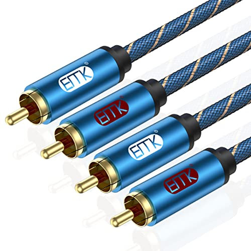 EMK 2Cinch Kabel RCA Kabel R&L, 2Cinch-Stecker auf 2 RCA Aluminiumgehäuse Nylon geflochtenes Subwooferkabel Roter und weißer Stecker für TV, Lautsprecher, Soundbar, Vorverstärker (5 m)