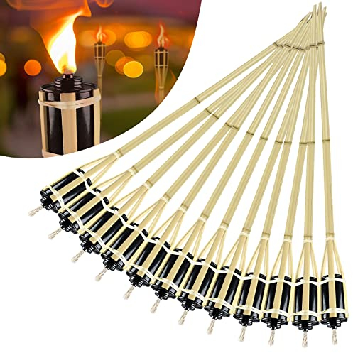 YRHome Lot de 24 torches de jardin en bambou pour extérieur - Torche de jardin naturelle - Torche à huile d'ambiance - Hauteur : 90 cm - Avec mèche - Huile pour lampe torche -- Décoration de jardin