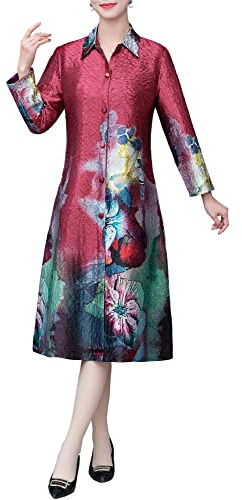 Bitablue Women's Abstract Flowers Buttoned Reversible Chinese Coat (Maroon, Medium)