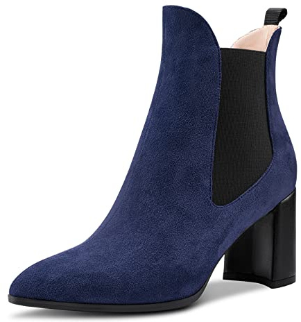 Aachcol Donna Chelsea Stivaletti Chiusa a Punta Slip-on Chunky Blocco Alto High Tacco Heel Scamosciato Blu Navy 7.5 CM 42 EU