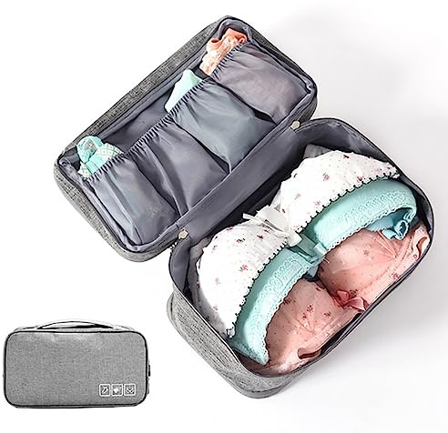 Organizer per Biancheria Intima da viaggio,Borsa organizer per reggiseno da viaggio,Usato per Scatola a Scomparti per Biancheria Intima, Reggiseni,calzini,Fazzoletti e Cravatte,grigio