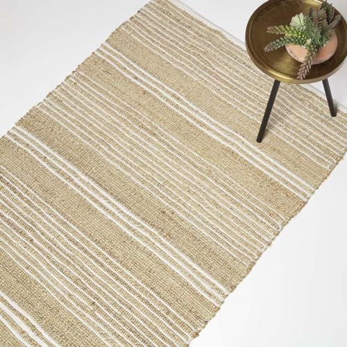 Homescapes Arlyn Jute-Teppich beige-weiß gestreift 120x170 cm, Flachgewebe-Teppich Jute & Baumwolle mit Streifen-Muster
