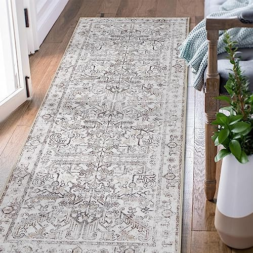 TOPICK Teppich Wohnzimmer 90x150 Braun Vintage Faltbar Dünner Waschbar Blumendruck rutschfest Leicht Teppiche Schlafzimmer
