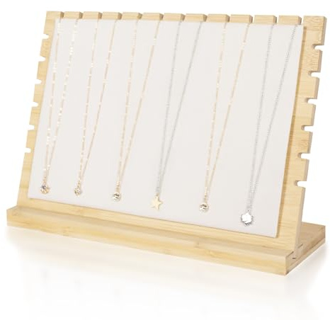 Pinkgarden Espositore per collane in bambù, organizer per catene, ecologico, da tavolo, per uso domestico e negozio (velluto beige)