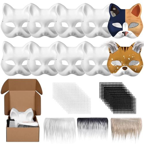 Draupnir 10 Pièces Therian Chat Masque, DIY Blanc Papier Masque