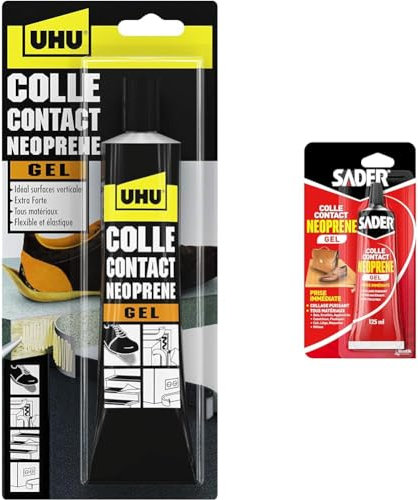 UHU Contact néoprène gel - Colle super forte universelle et gélifiée, ne goutte pas et ne file pas & Sader Colle Contact Néoprène Gel – Colle Extra Forte Tous Matériaux – Prise Immédiate