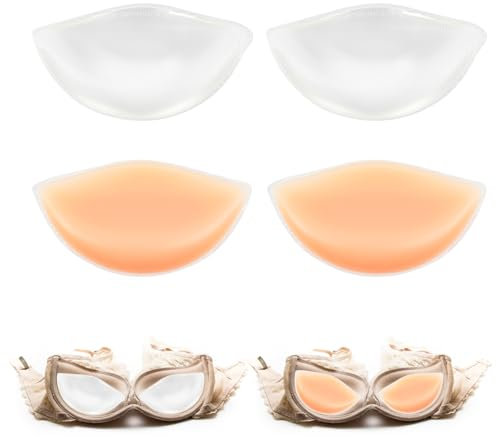 TAIHOBO 2 Pairs of Chicken Fillet Bra Inserts, Skin-Coloured Enhancers Breast Pads, Reusable Transparent Bra Pads Inserts, Invisible Silicone Bra Inserts Push Up V-Shaped Pads, for Bikini Swimsuit