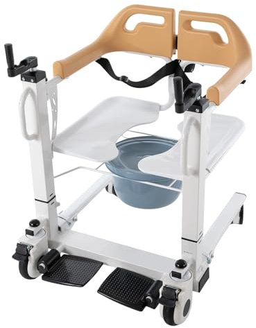 Silla de baño para adultos, silla de ducha móvil, elevador de pacientes, altura regulable hasta 100 kg, silla de ruedas multifunción con acolchado y pedales y cubo de inodoro