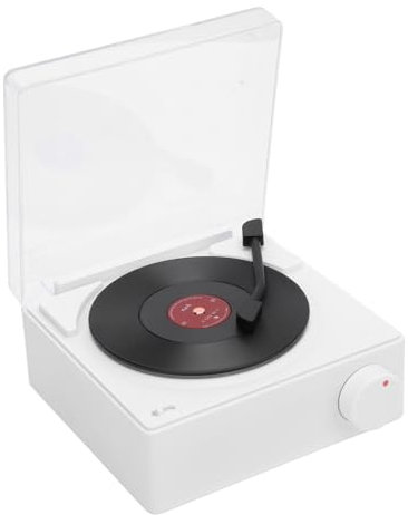 Yusat Tourne-disque Bluetooth avec haut-parleur ABS mignon portable sans fil pour décoration de maison, chambre à coucher, table (blanc)